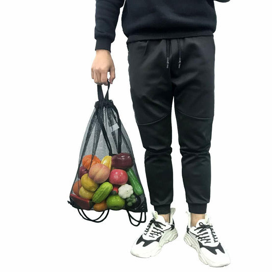 HOLYLUCK Mesh Drawstring Bag for Swimming Beach Camping Black 1pc