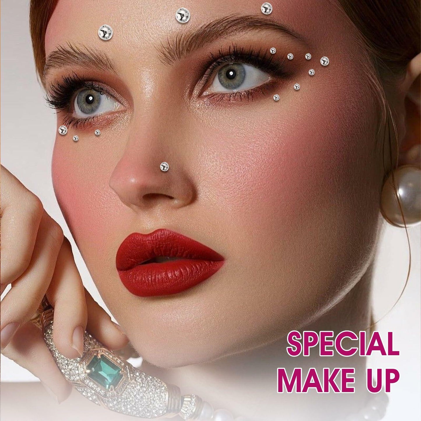 Heclia Face Gems 8 Sheets Silver Self Adhesive Fake Piercings Body Jewels