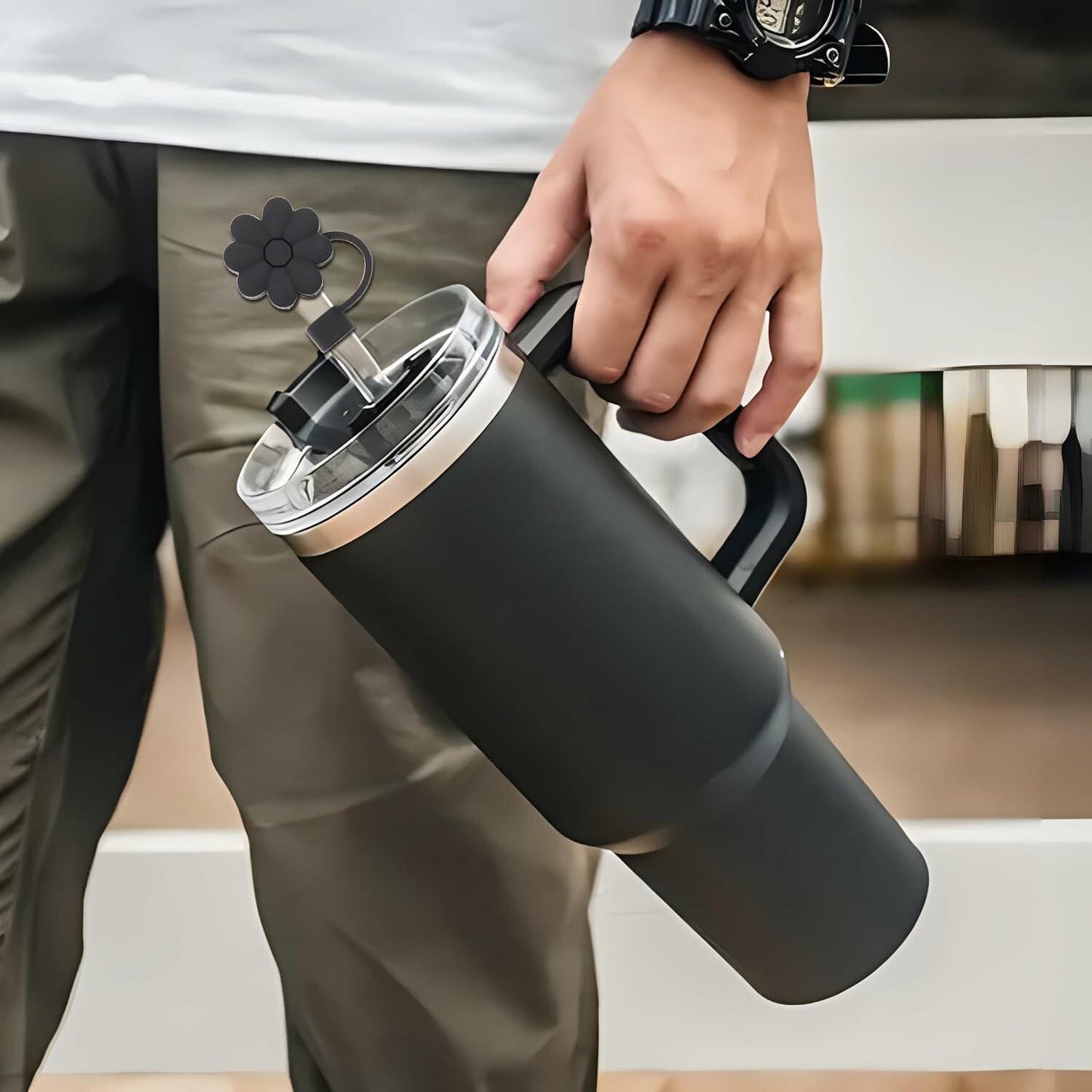 Wabogove Stanley 1pc Silicone Straw Topper & Initial Charm Letter J 30&40oz