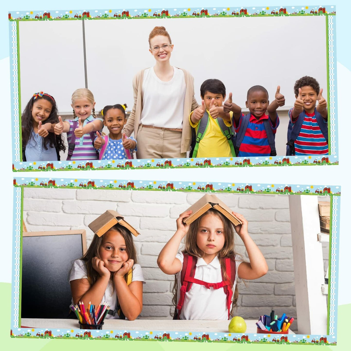 Eaasty 36 Pcs Farm Bulletin Board Border Animals Blue Green School Decor