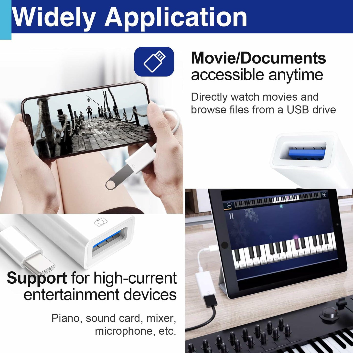 Usdrwam 8-Pin Male to USB 3.0 Female OTG Adapter Cable 2 Ports