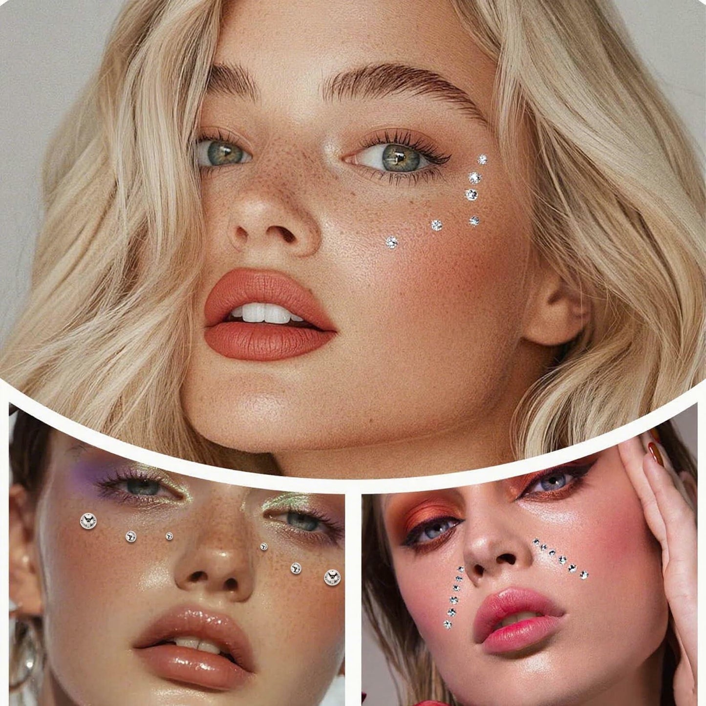 Heclia Face Gems 8 Sheets Silver Self Adhesive Fake Piercings Body Jewels