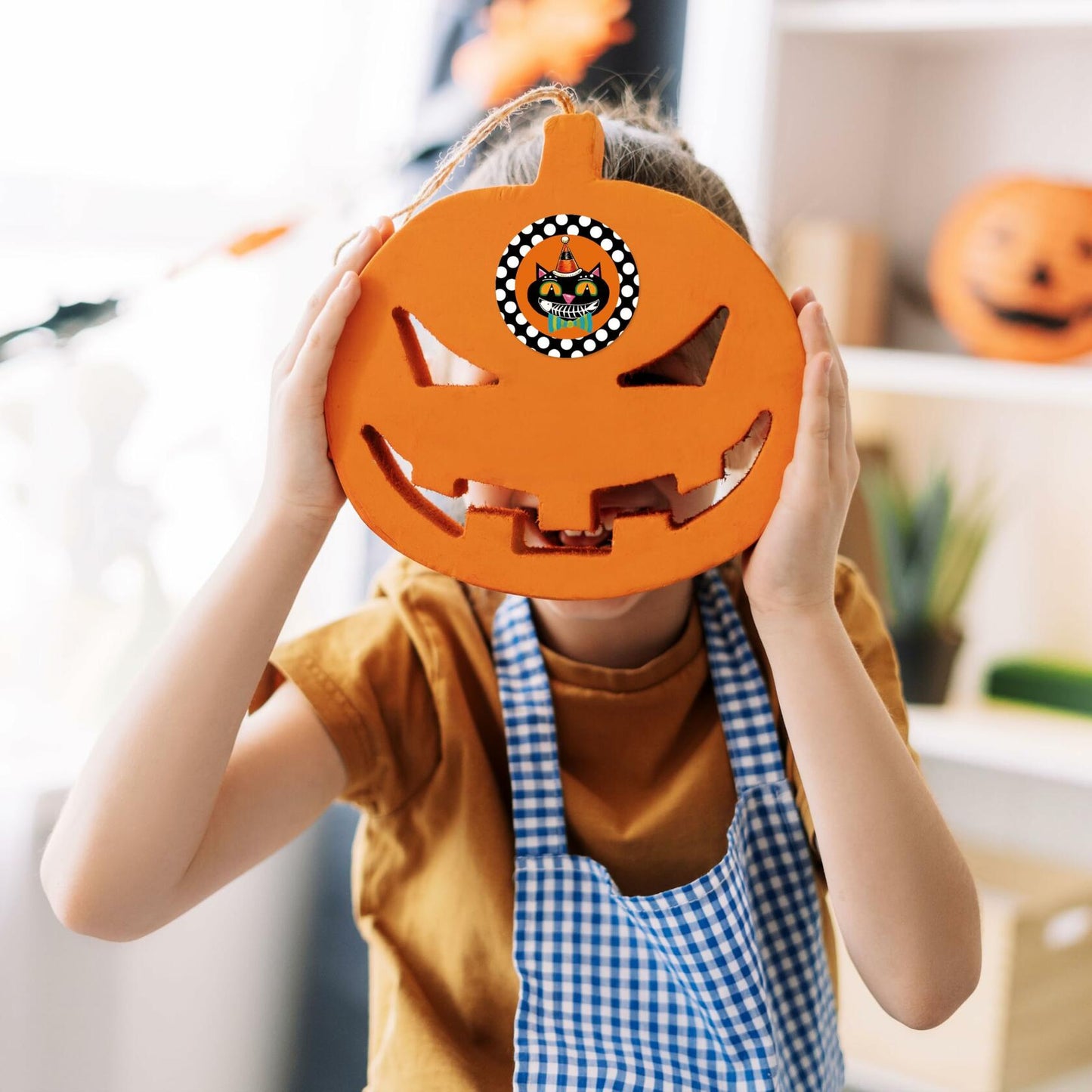 ZAEW Halloween Sticker Roll 500pcs 1.5" Gnome Pumpkins Cats Ghost Colored