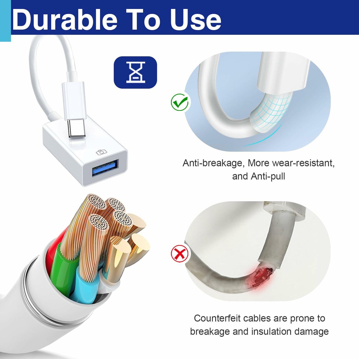 Usdrwam 8-Pin Male to USB 3.0 Female OTG Adapter Cable 2 Ports