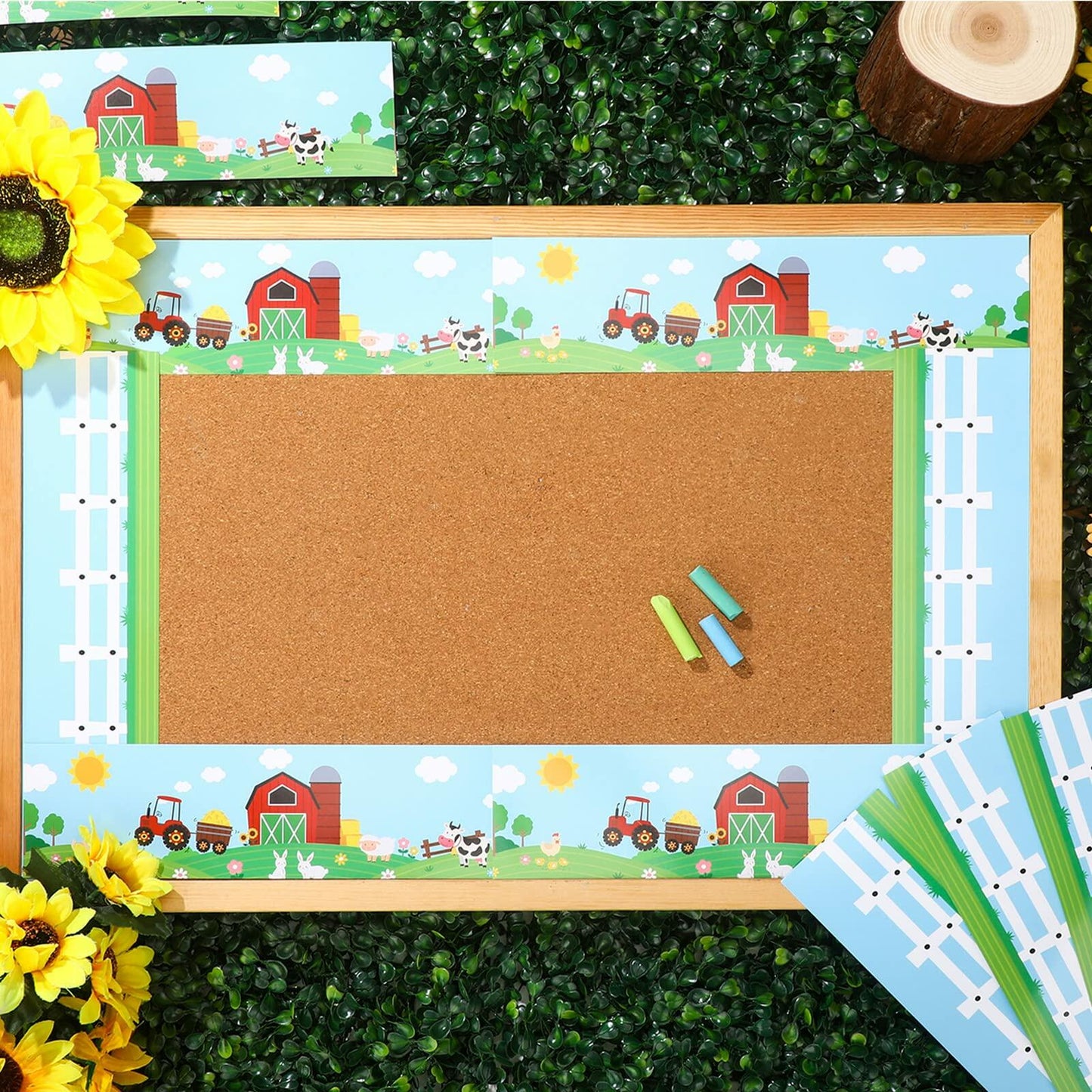 Eaasty 36 Pcs Farm Bulletin Board Border Animals Blue Green School Decor