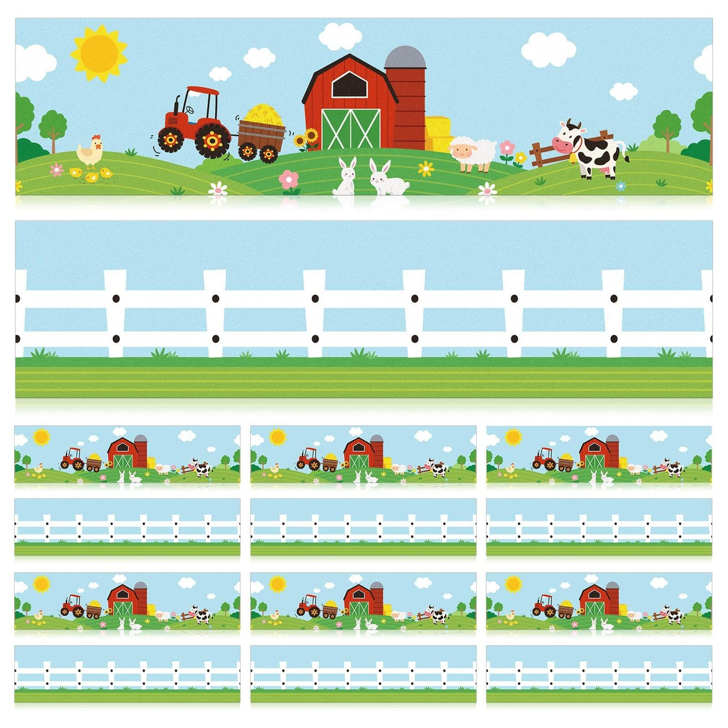 Eaasty 36 Pcs Farm Bulletin Board Border Animals Blue Green School Decor