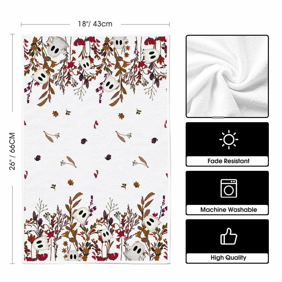 Artoid Mode Ghost Wildflower Halloween Kitchen Towels 18x26 Inch Set of 2 Beige