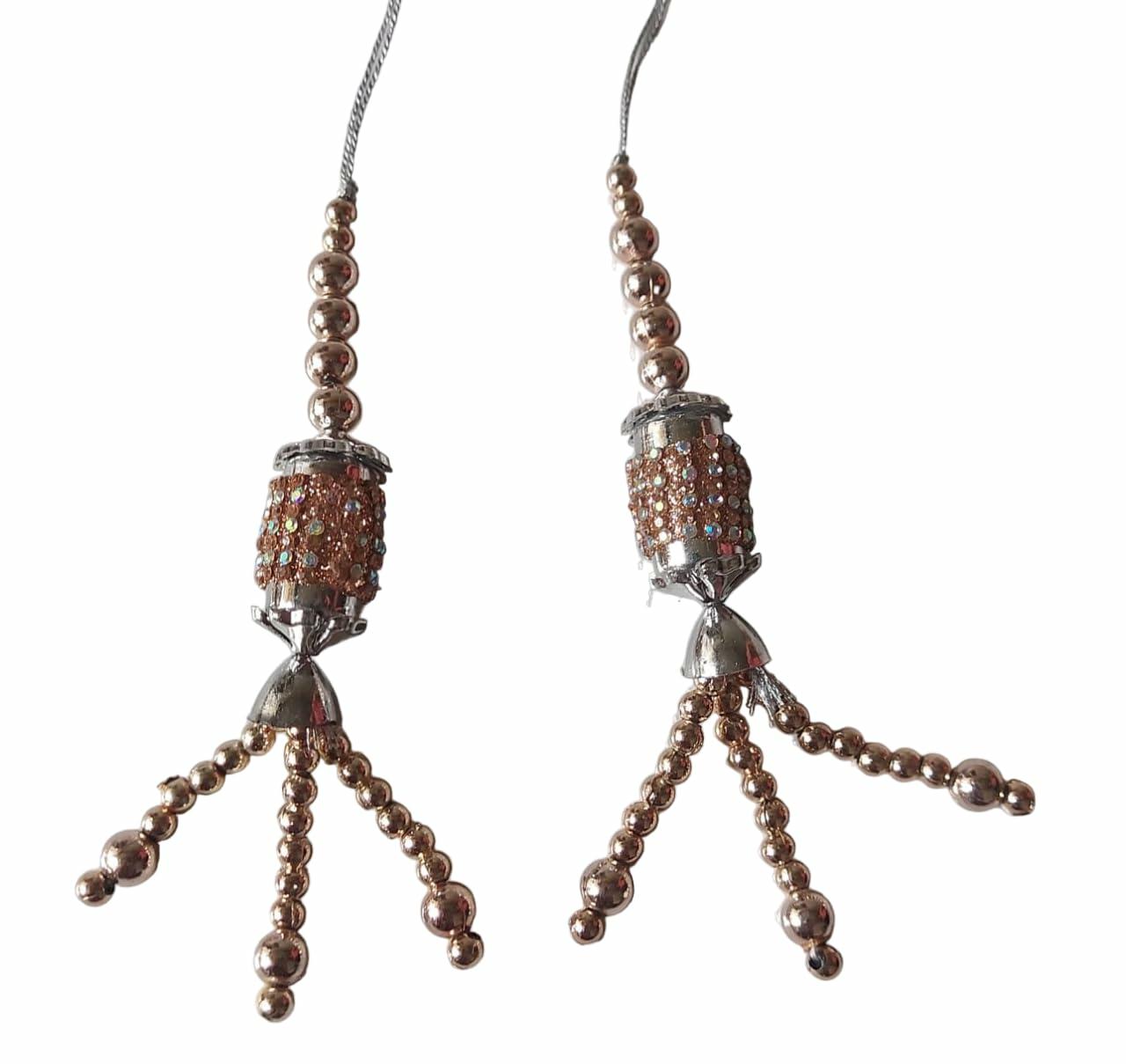 Beaded Latkan Handmade Ethnic Decorative Hanging Tassel Blouse 1 Pair Coffee