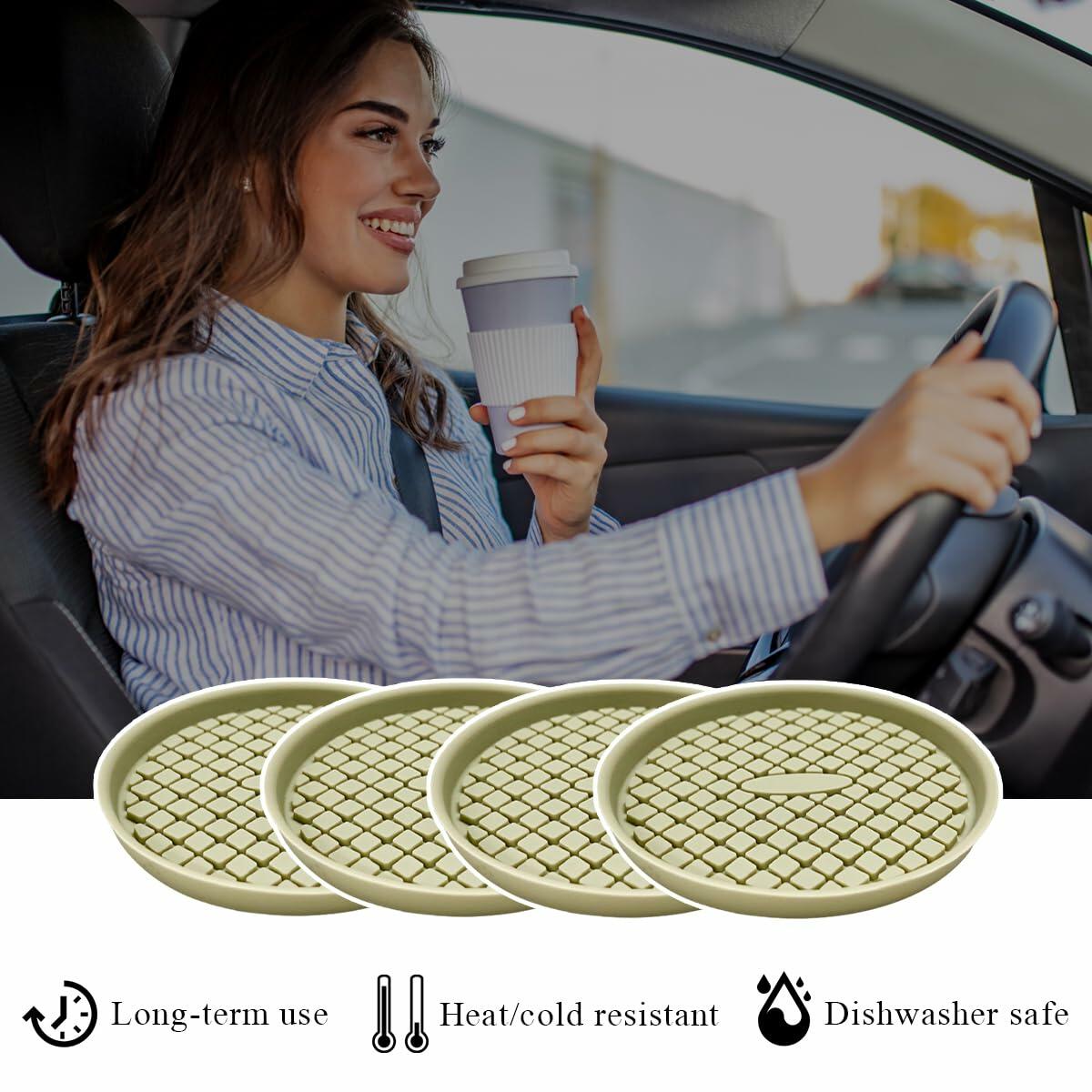 Yourkar 4 PCS Car Cup Holder Coasters 2.75in Silicone Non-Slip Yellow