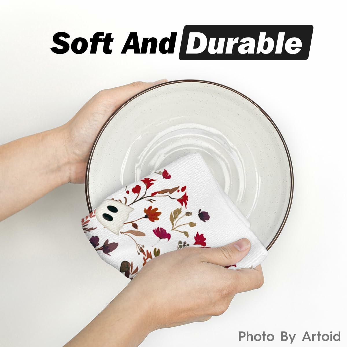 Artoid Mode Ghost Wildflower Halloween Kitchen Towels 18x26 Inch Set of 2 Beige