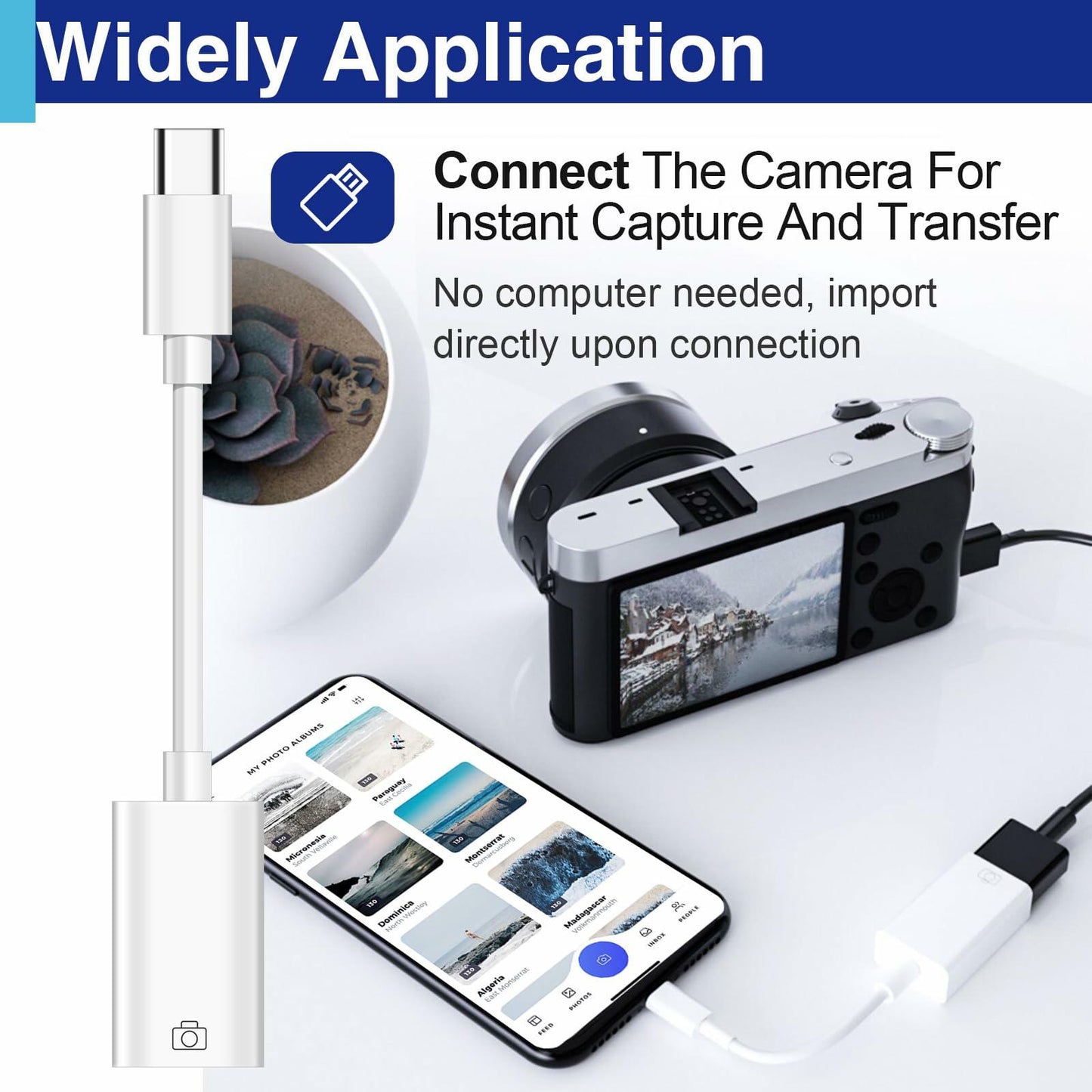 Usdrwam 8-Pin Male to USB 3.0 Female OTG Adapter Cable 2 Ports