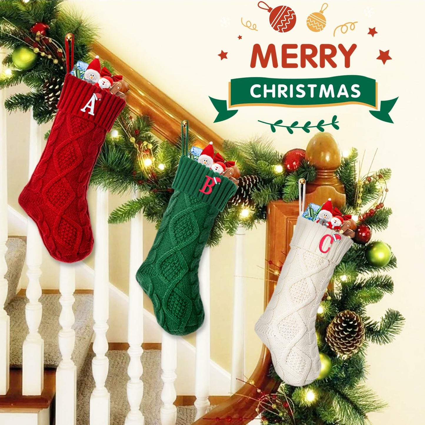 CRSTAFU Personalized Christmas Stocking 20” Red Monogram Embroidered