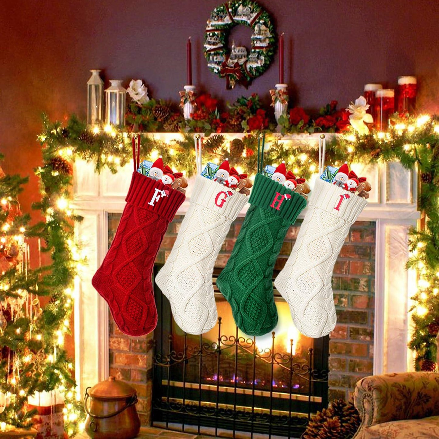 CRSTAFU Personalized Christmas Stocking 20” Red Monogram Embroidered