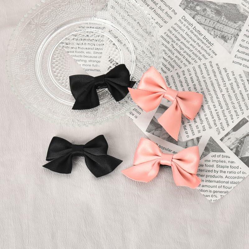 Hair Bow Clips for Women & Girls 4PCS Pink Black Bow Knot Hair Barrette