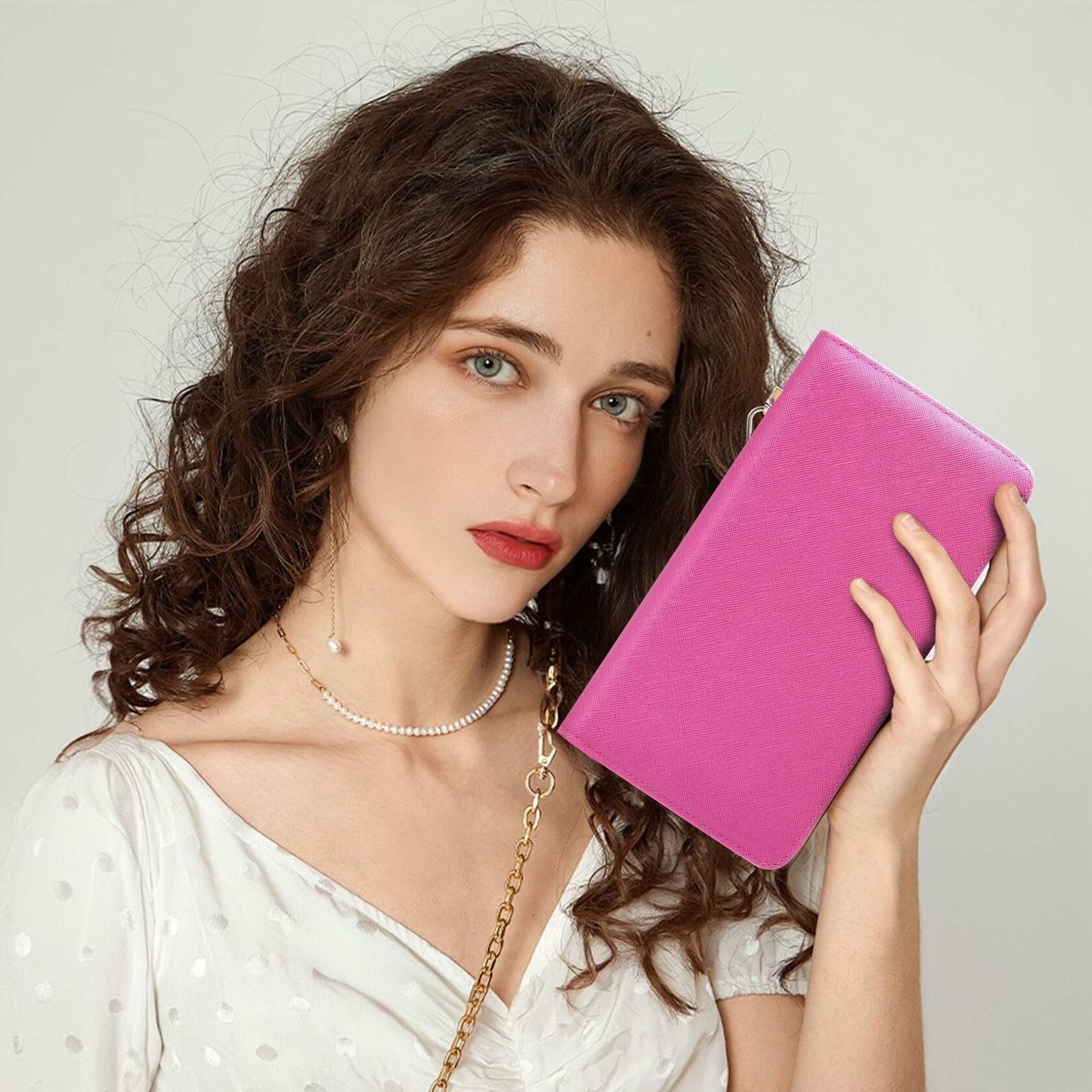 Chelmon Women's Vegan Leather Clutch Wallet with Zip, Hand Strap, Large Capacity