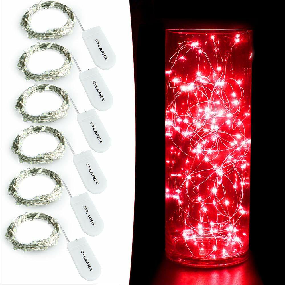 CYLAPEX 6 Pack Red Fairy String Lights Battery LED 3.3ft 20 LEDs