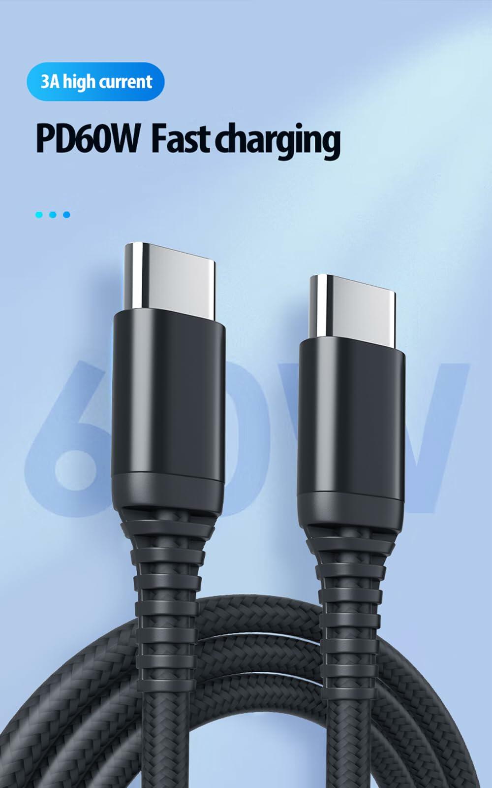 tekSonic 5 Pack USB-C Cable 3.1A Fast Charging PD Type-C to C 3–10ft