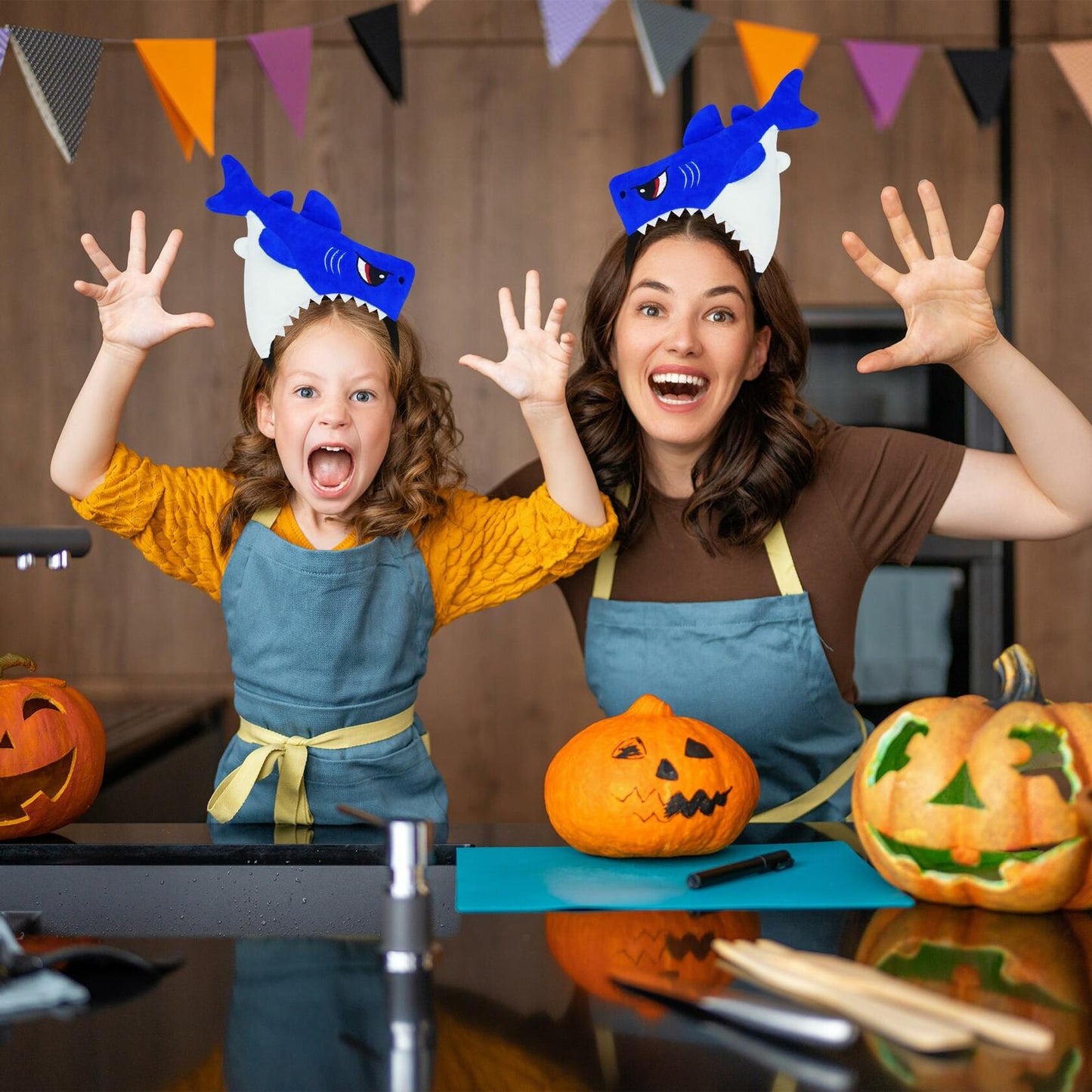 IGMaryBox Blue Shark Headband Plush Animal Ears Hairband Cosplay Costume