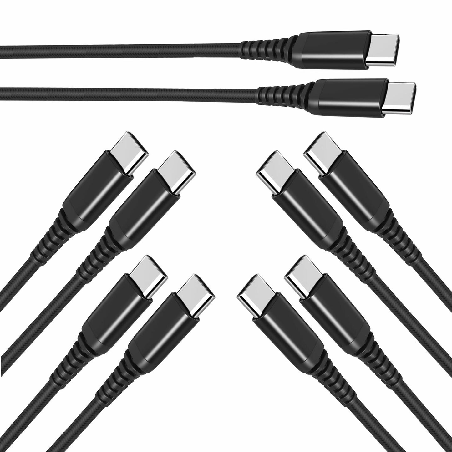 tekSonic 5 Pack USB-C Cable 3.1A Fast Charging PD Type-C to C 3–10ft