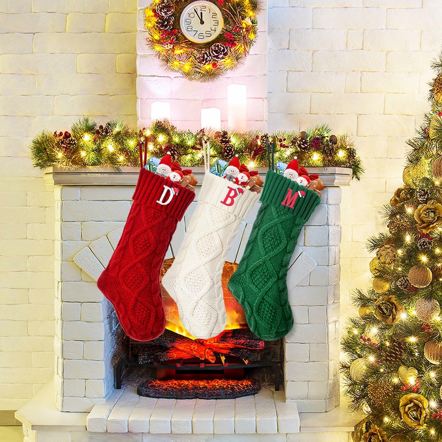 CRSTAFU Personalized Christmas Stocking 20” Red Monogram Embroidered