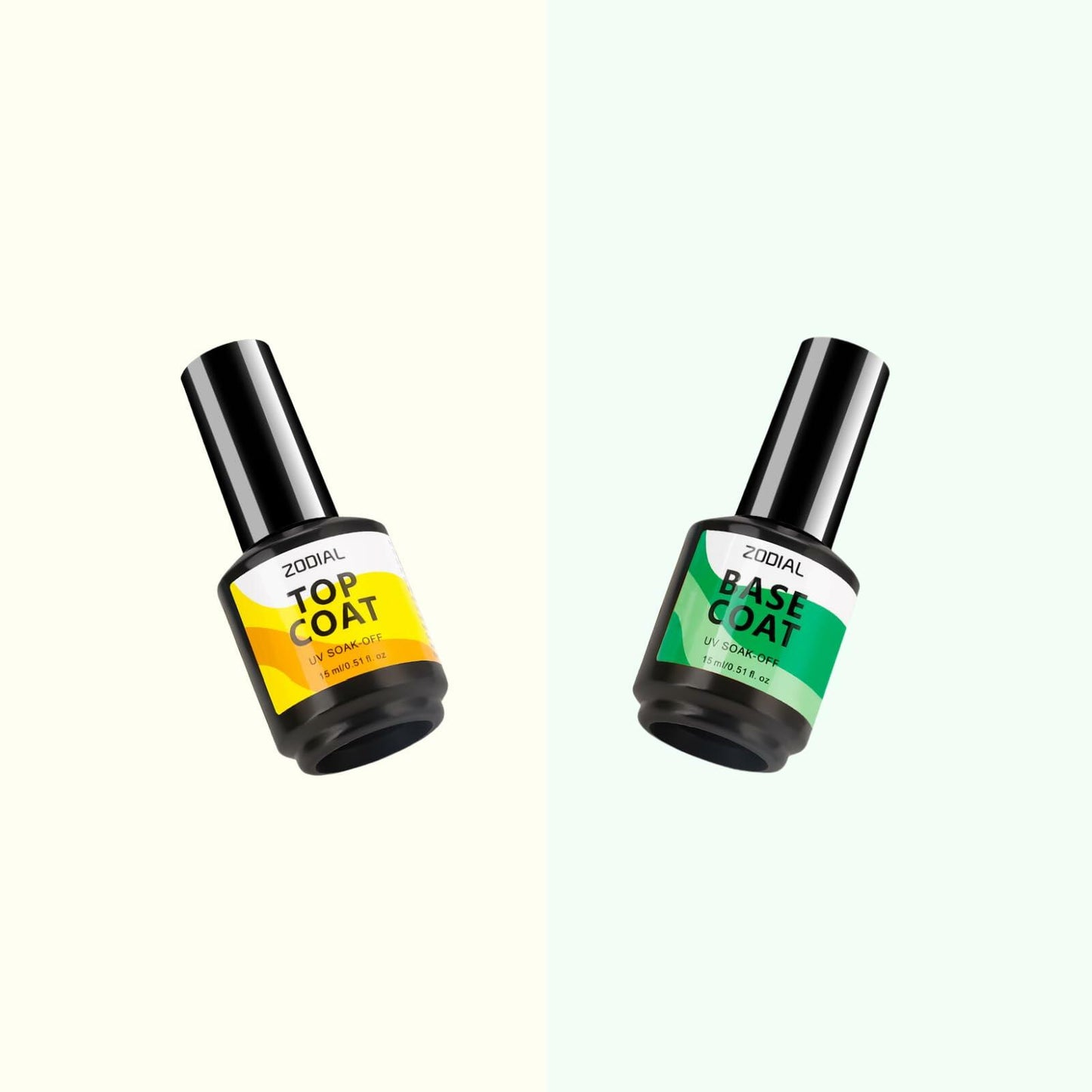 ZODIAL Gel Base & Top Coat Set 0.51oz No Wipe High Glossy Finish 2Pcs