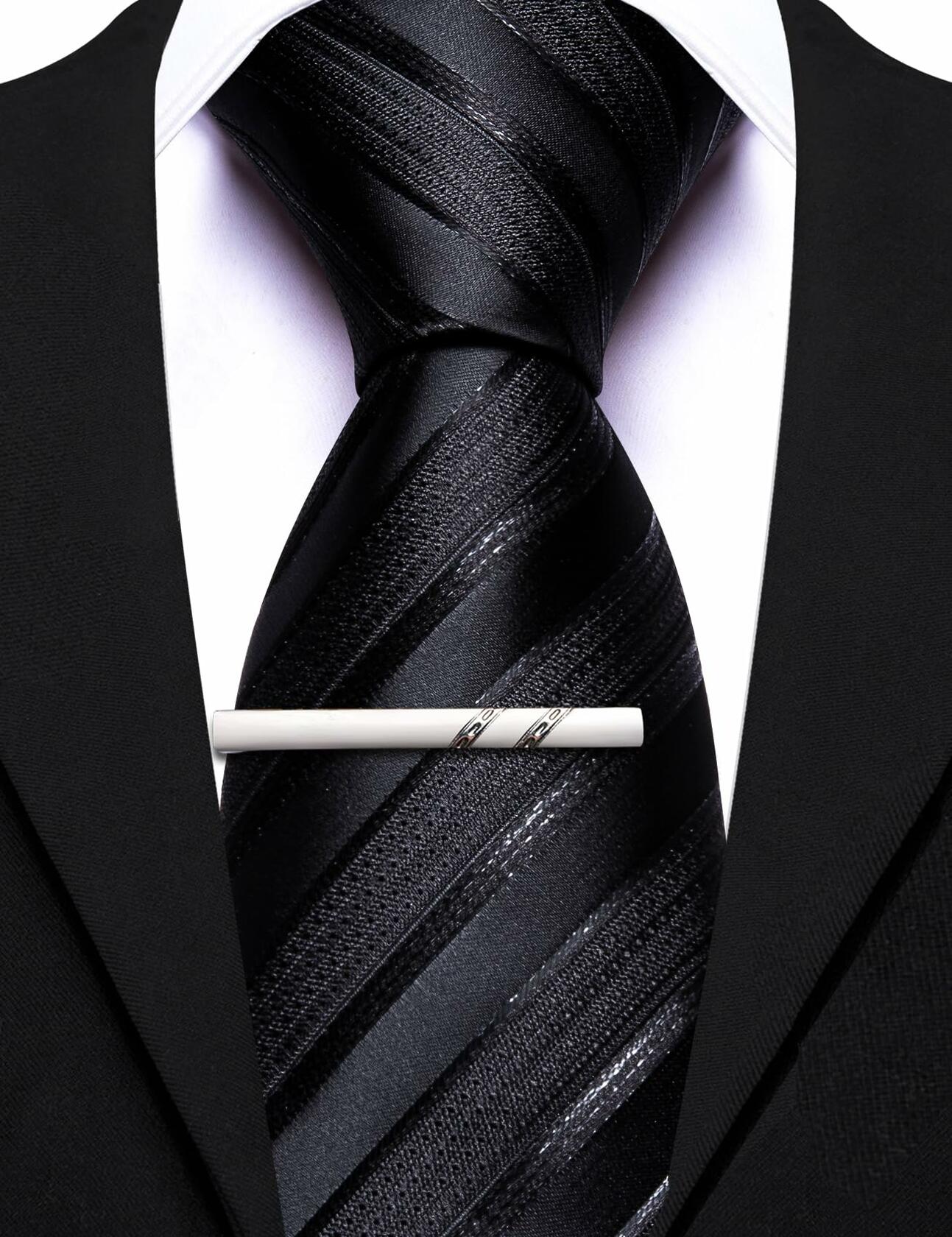 Barry.Wang Silk Men Striped Necktie Tie Clip Blush Pink Size One Size