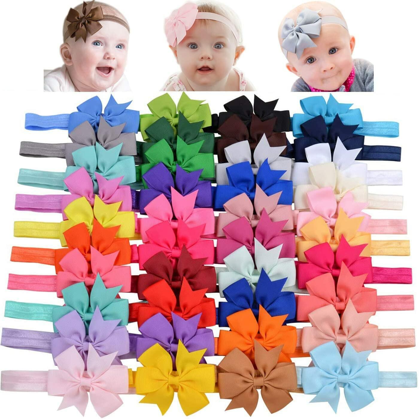 WillingTee Baby Girls 3in Hair Bows Grosgrain Ribbon Headbands 40 Colors