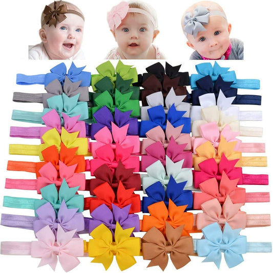 WillingTee Baby Girls 3in Hair Bows Grosgrain Ribbon Headbands 40 Colors