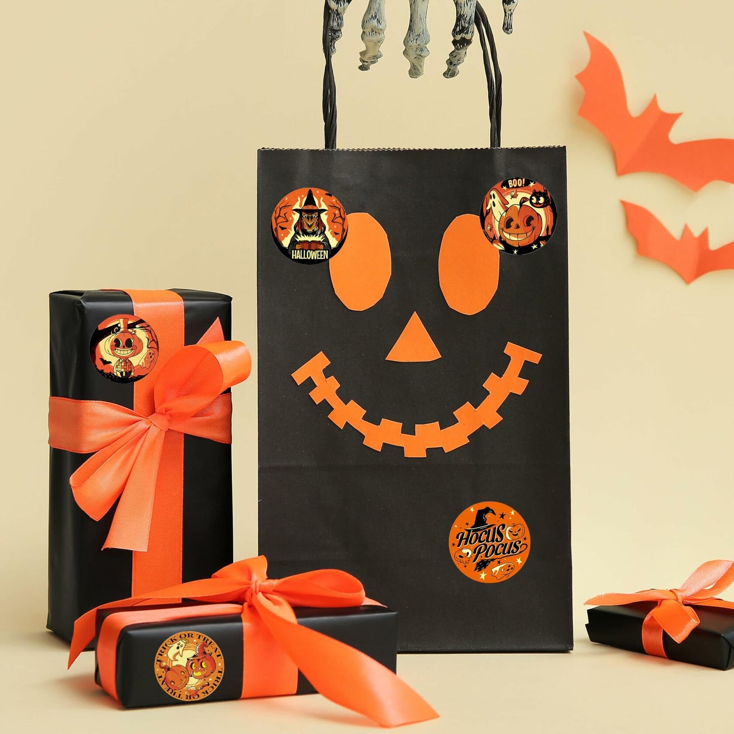 ZAWE Halloween Sticker Roll 500pcs 1.5" Ghosts Pumpkins Witch Colored