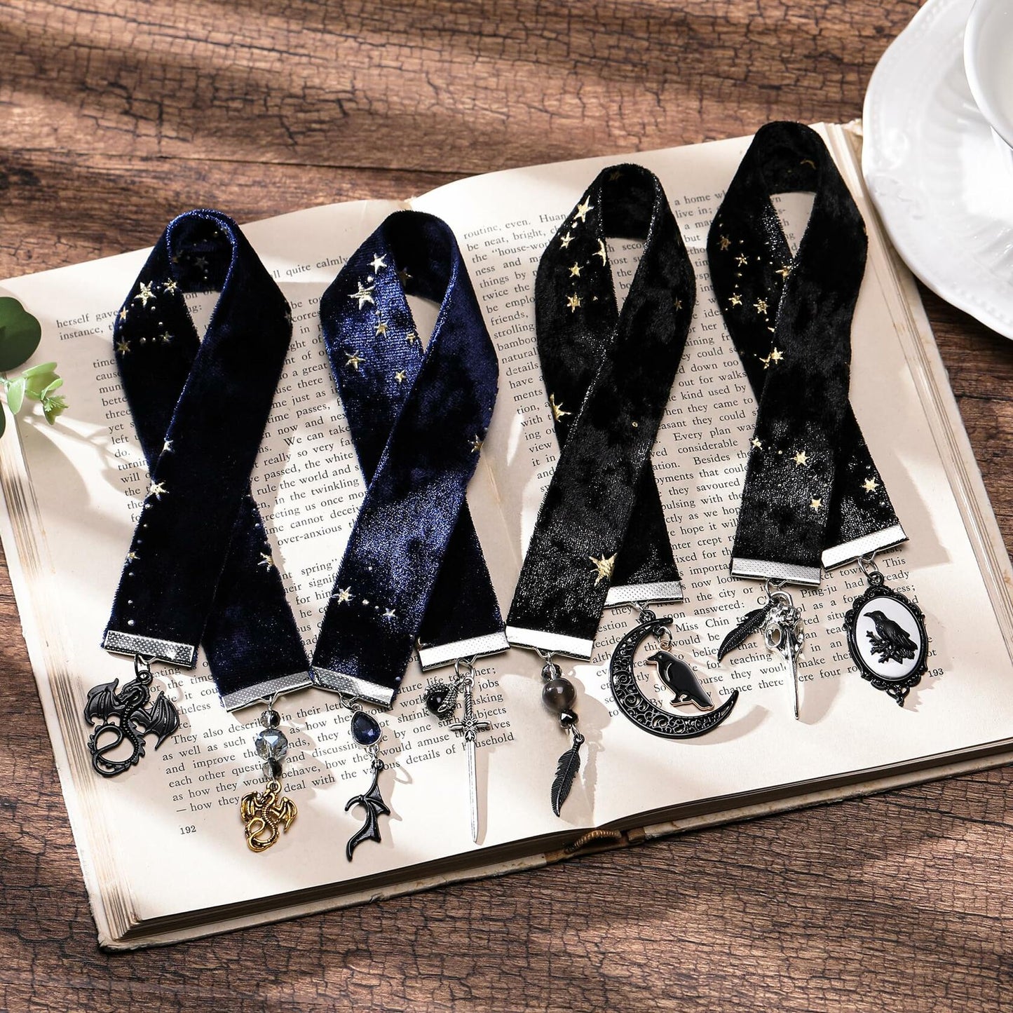 Berirexrion Fantasy Dragon Sword Bookmarks 2 PCs Black Metal Velvet Ribbon