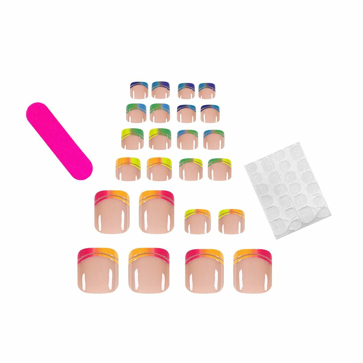 AZTSYT 24Pcs French Tip Toe Nail Press Ons Pink Short Square Acrylic