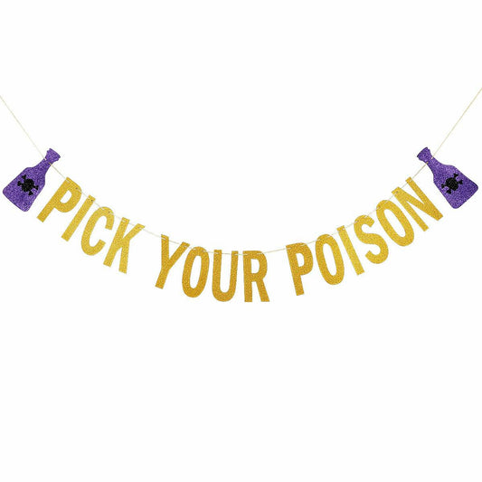 LeeSky Gold Glitter Pick Your Poison Halloween Party Banner Paper Letter Print