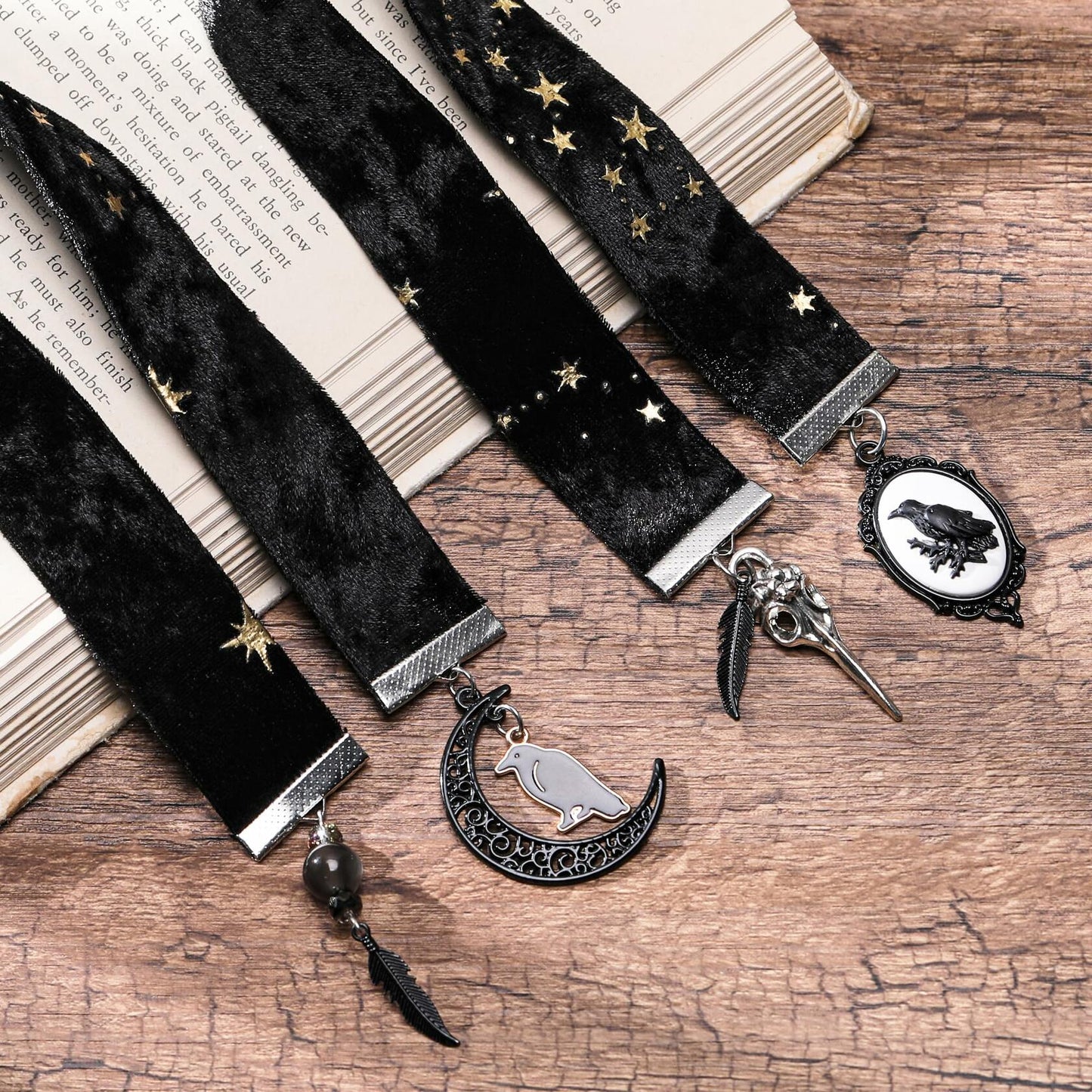 Berirexrion Fantasy Dragon Sword Bookmarks 2 PCs Black Metal Velvet Ribbon