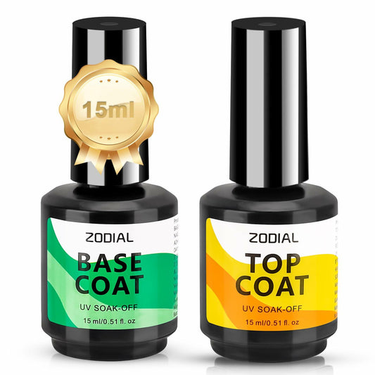 ZODIAL Gel Base & Top Coat Set 0.51oz No Wipe High Glossy Finish 2Pcs