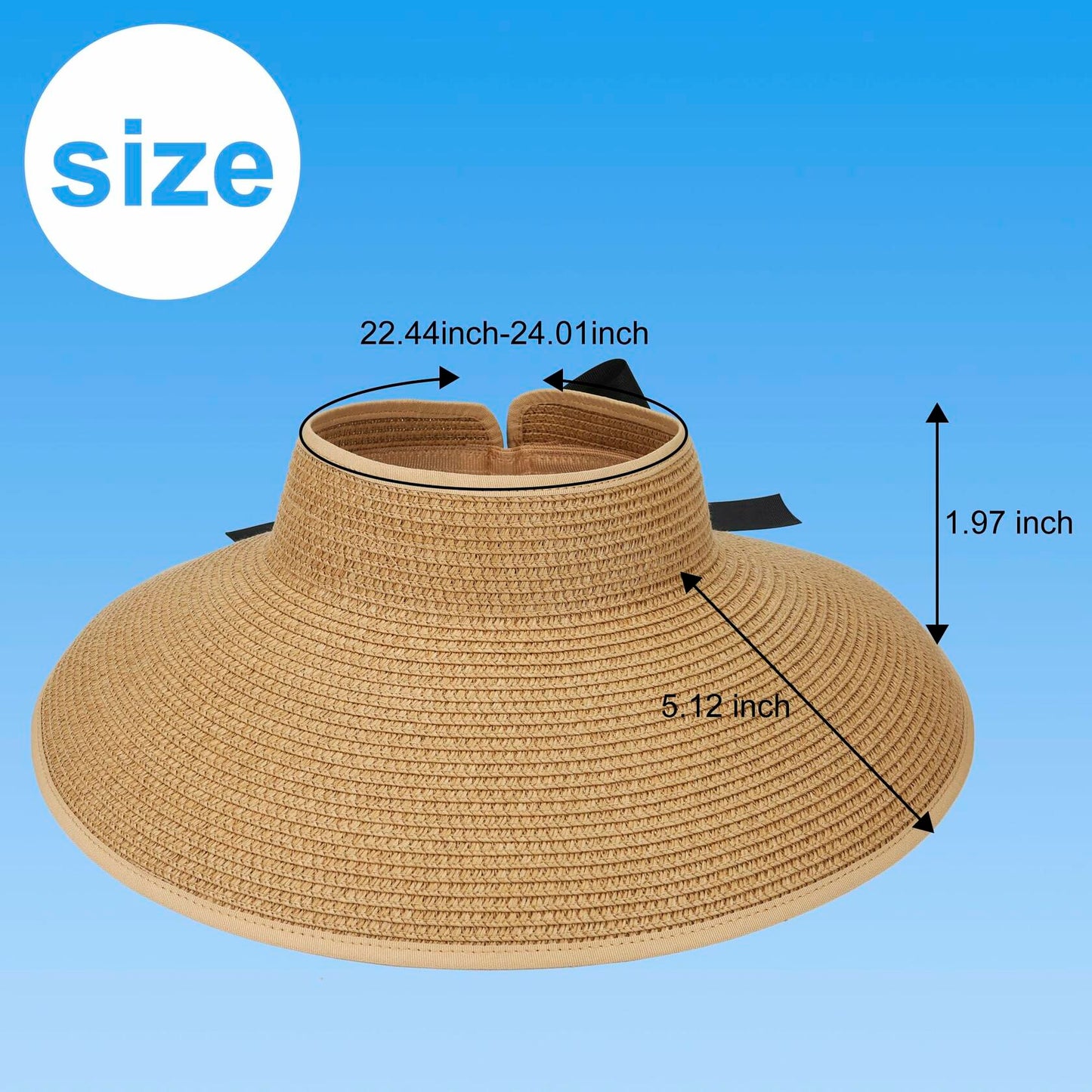 Wide Brim Straw Sun Hat Women Summer Beach Vacation Foldable Coffee Ribbon