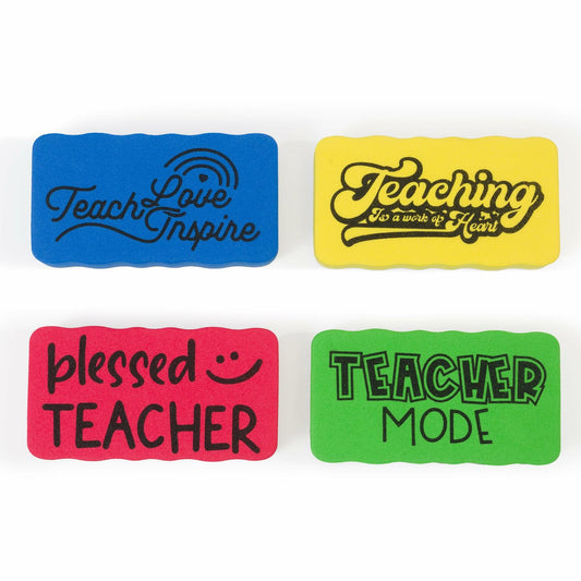 Magnetic Whiteboard Dry Erasers 4-Pack Colorful Classroom Teacher Essentials