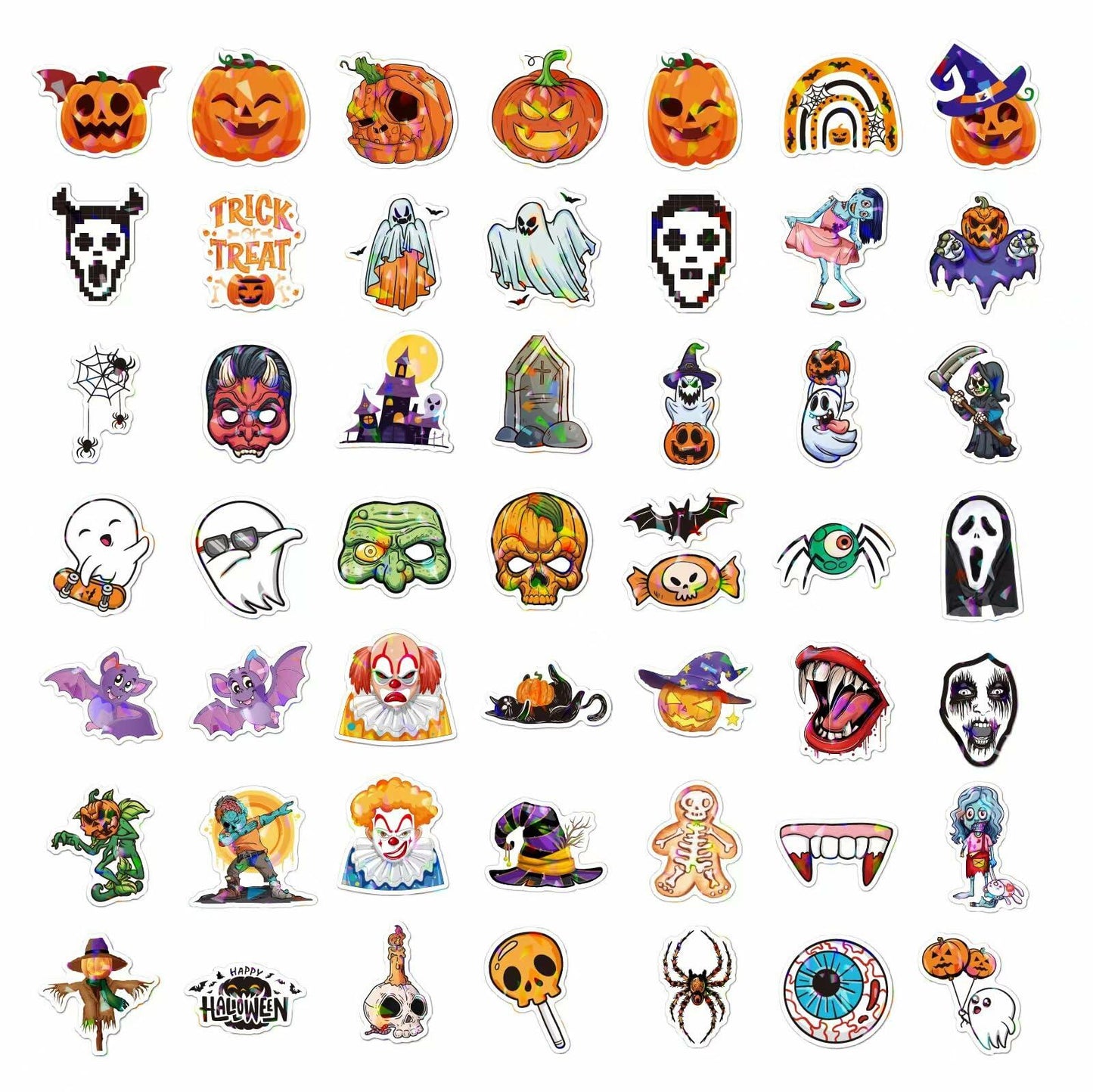 Waxkure 100PCS Halloween Pumpkin Ghost Witch Bat Vinyl Stickers Waterproof