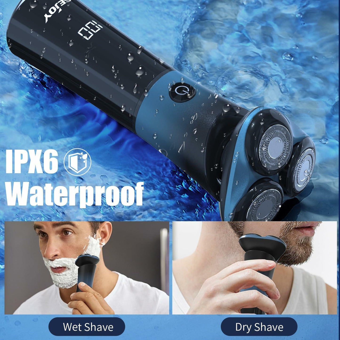 Sejoy Electric Shaver Men Rechargeable Magnetic Head IPX6 Blue