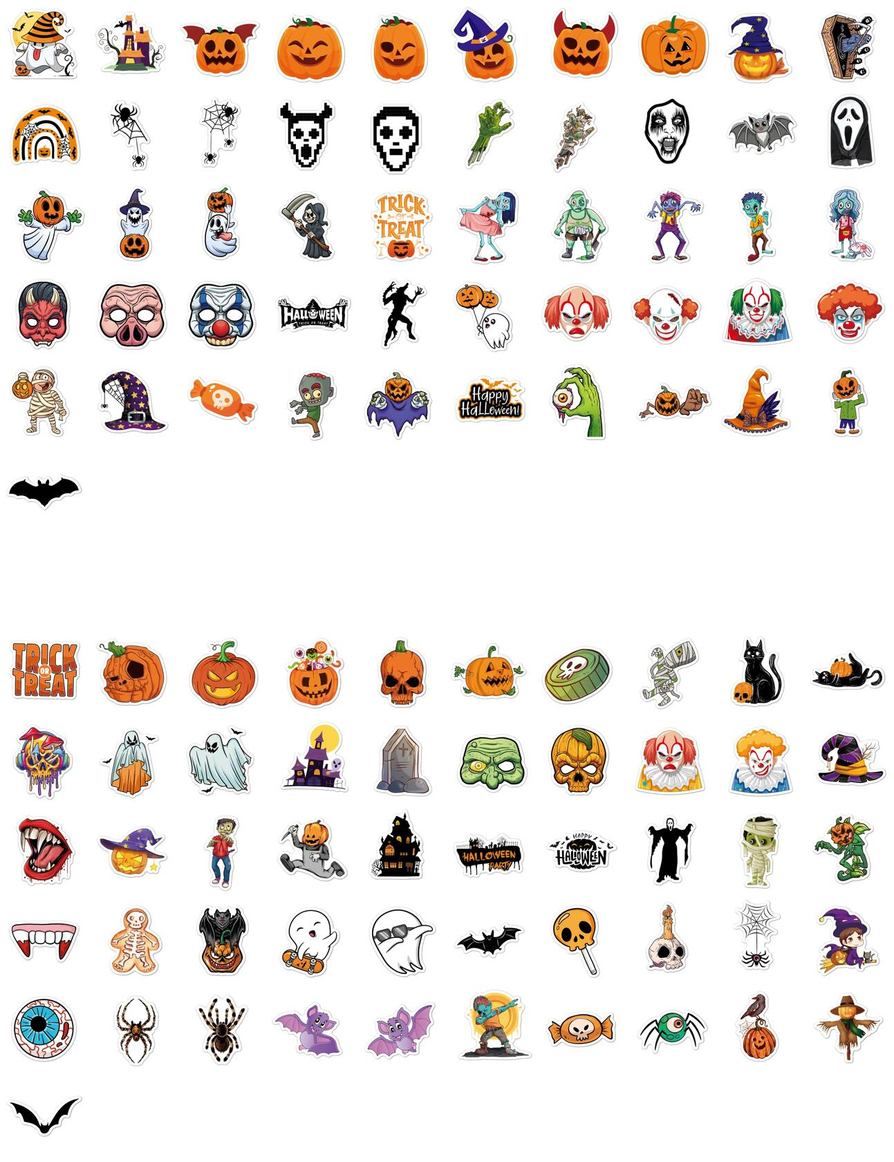 Waxkure 100PCS Halloween Pumpkin Ghost Witch Bat Vinyl Stickers Waterproof