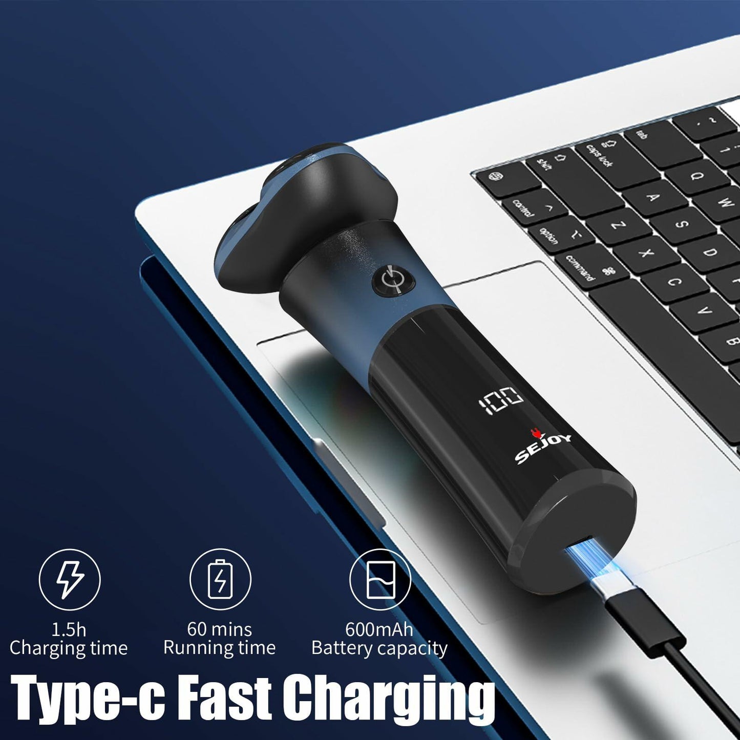 Sejoy Electric Shaver Men Rechargeable Magnetic Head IPX6 Blue