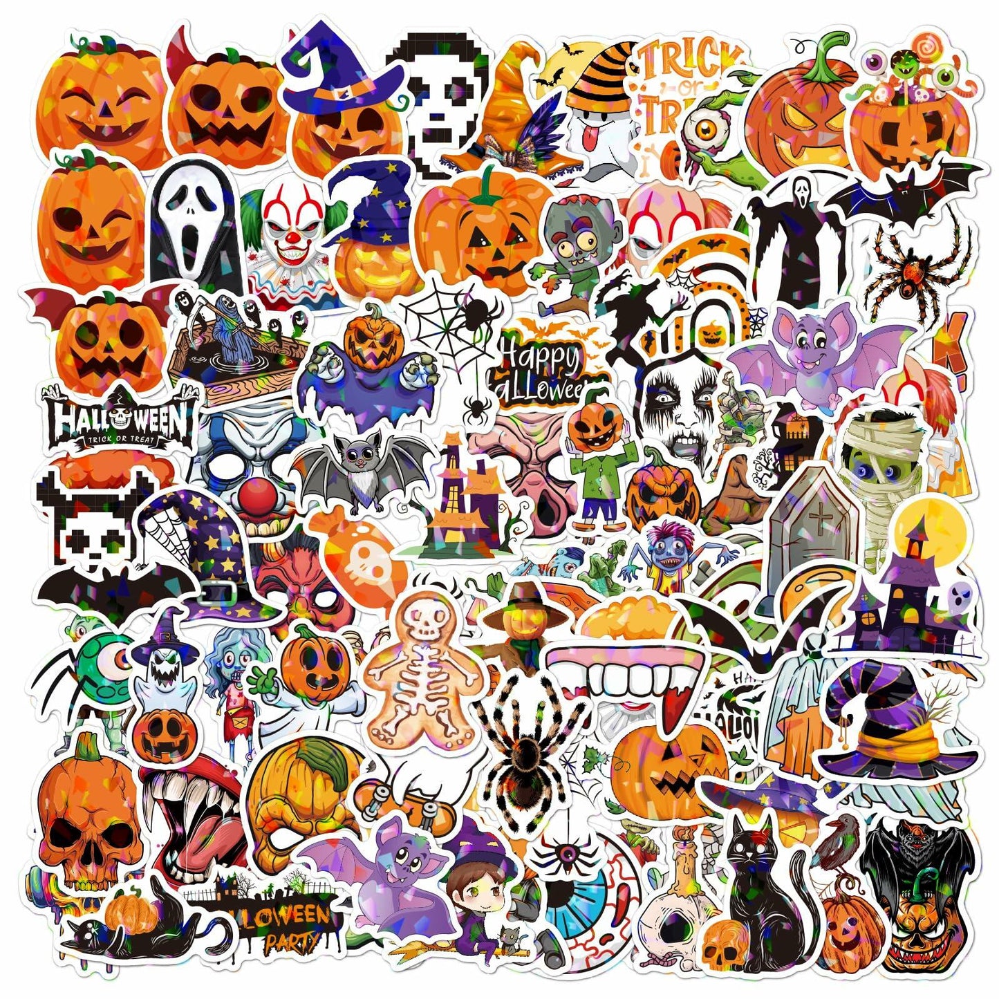 Waxkure 100PCS Halloween Pumpkin Ghost Witch Bat Vinyl Stickers Waterproof