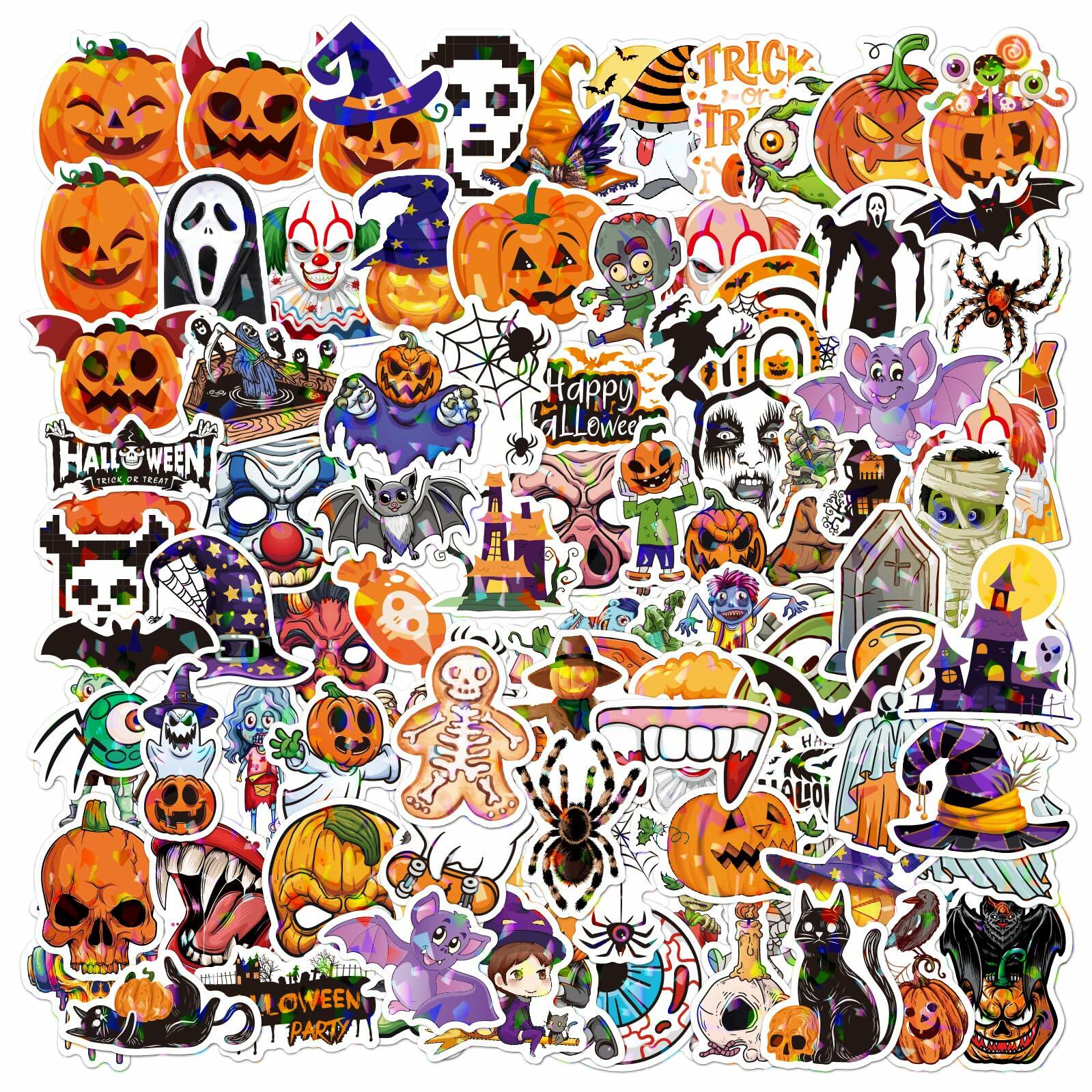 Waxkure 100PCS Halloween Pumpkin Ghost Witch Bat Vinyl Stickers Waterproof