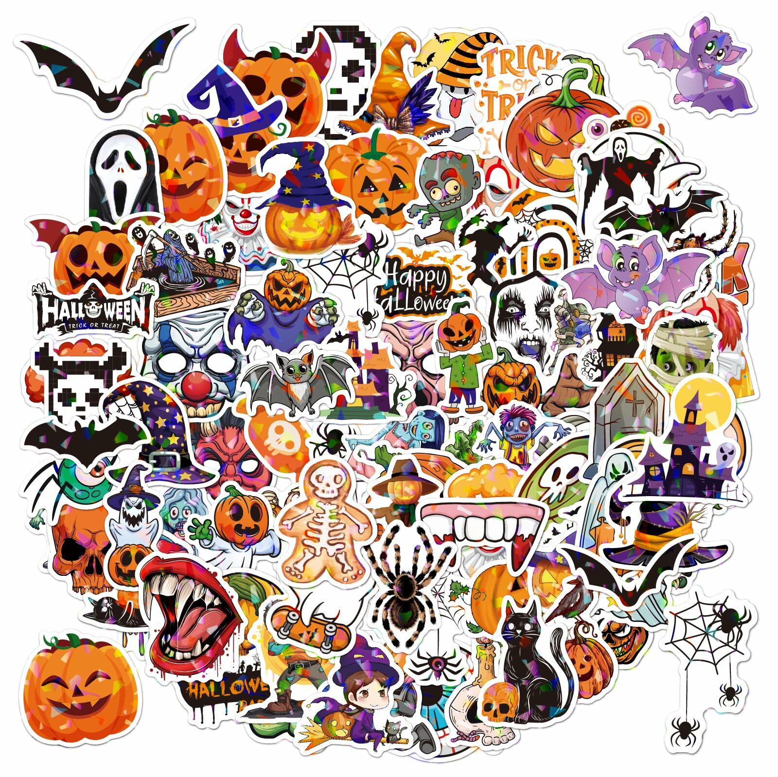 Waxkure 100PCS Halloween Pumpkin Ghost Witch Bat Vinyl Stickers Waterproof