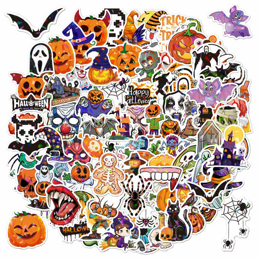 Waxkure 100PCS Halloween Pumpkin Ghost Witch Bat Vinyl Stickers Waterproof