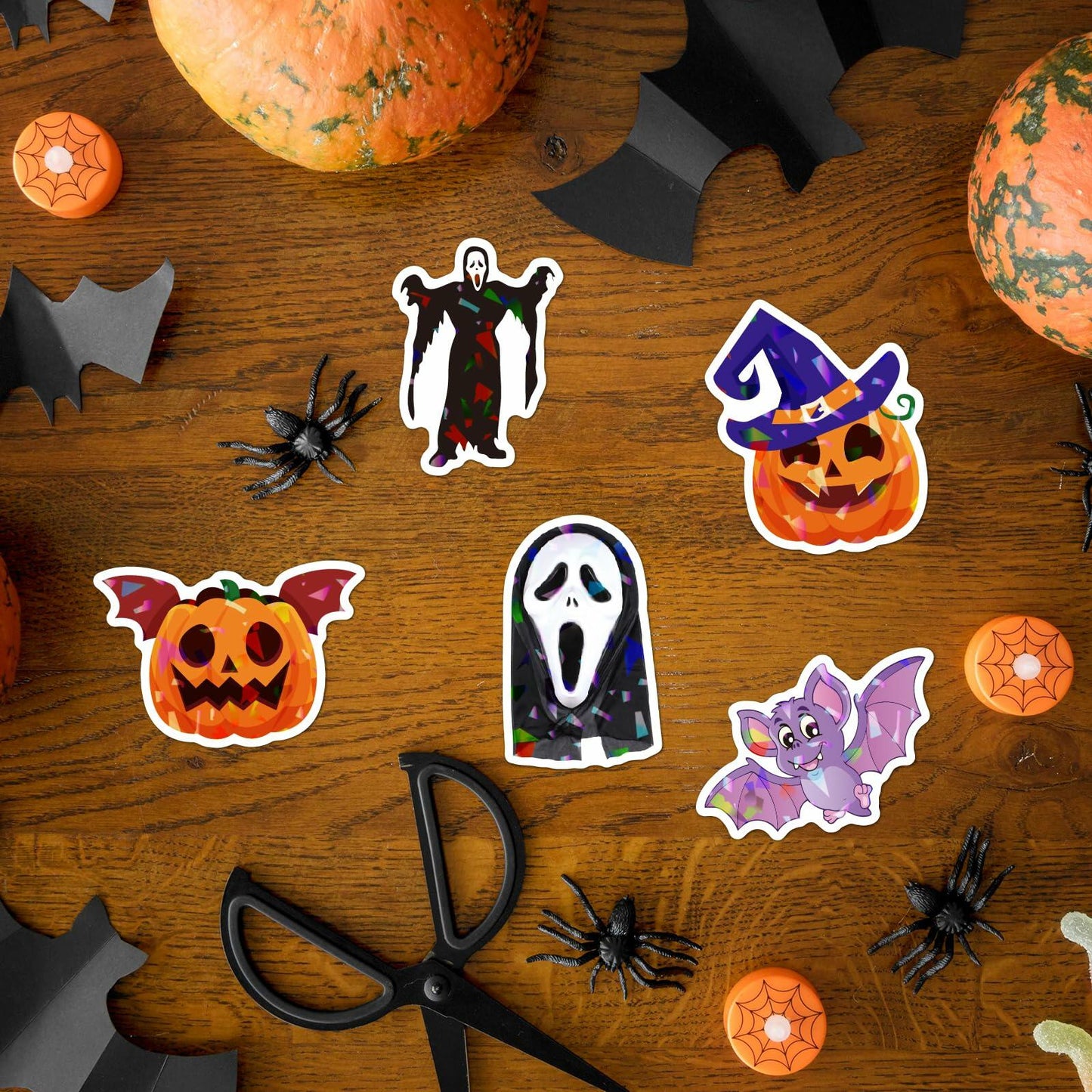 Waxkure 100PCS Halloween Pumpkin Ghost Witch Bat Vinyl Stickers Waterproof