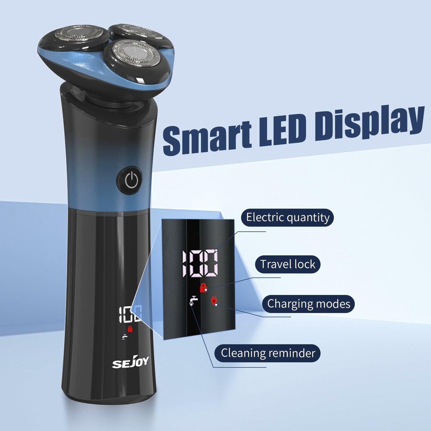 Sejoy Electric Shaver Men Rechargeable Magnetic Head IPX6 Blue