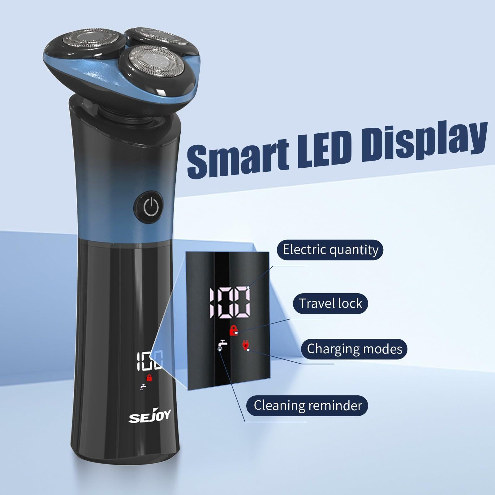Sejoy Electric Shaver Men Rechargeable Magnetic Head IPX6 Blue