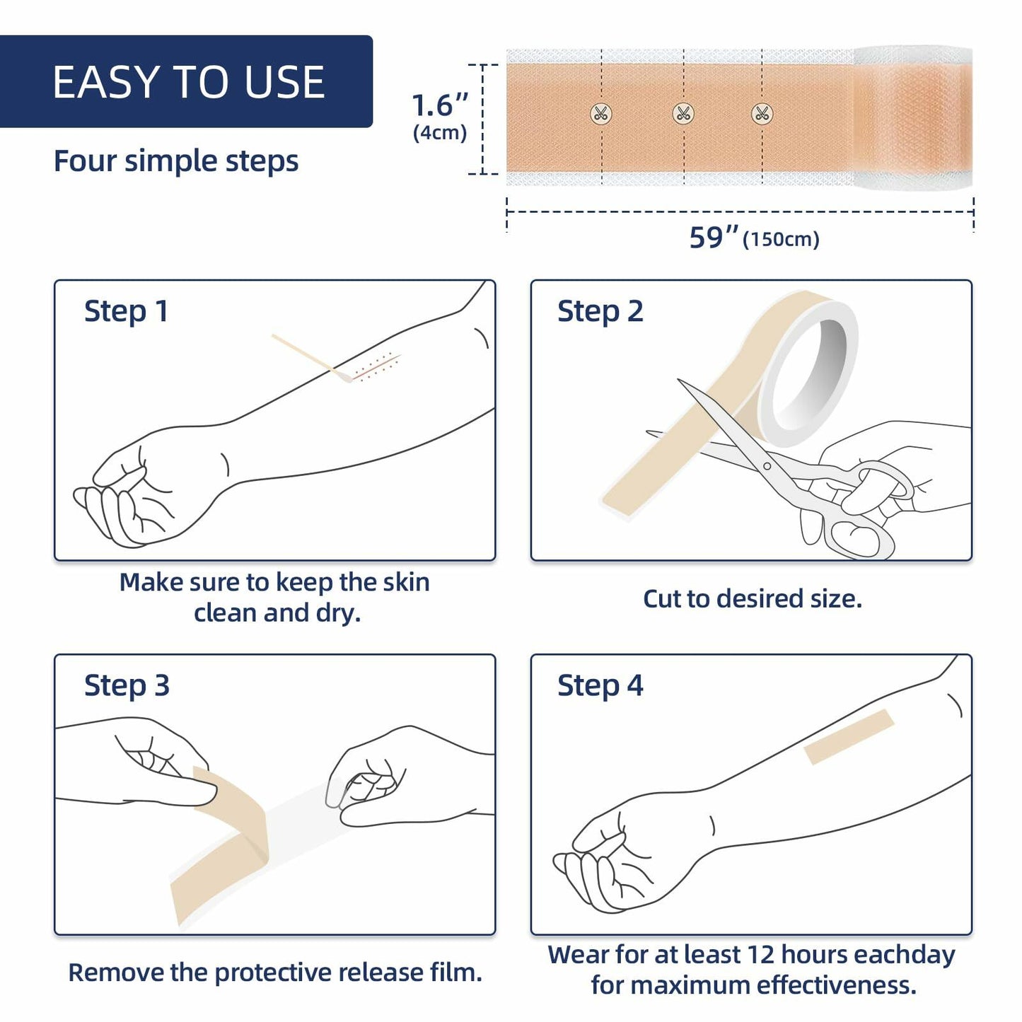 URAY Silicone Scar Tape Medical Grade 120"x1.5" Roll Reusable Extra Long