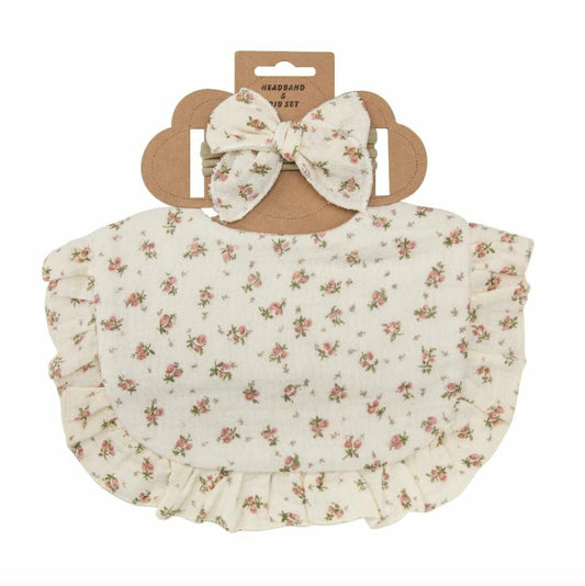 Chic Baby Bib with Matching Headband 100% Muslin Cotton Soft Colors Fl-9
