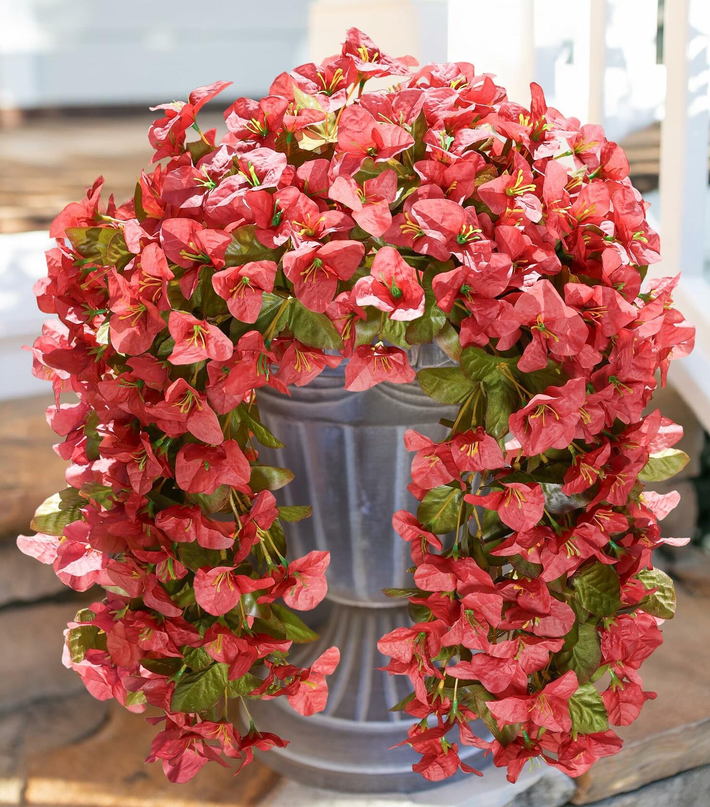 HyeFlora Bougainvillea Artificial Hanging Flowers Red 2pcs Silk UV Resistant